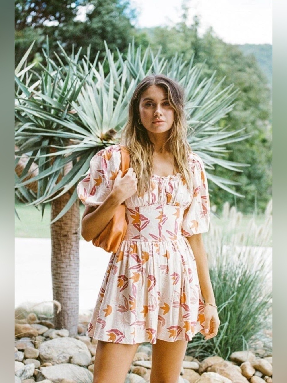 Sabo Skirt Cuba Corset Mini Dress Orange Pink Cream Floral Medium